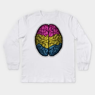 Large Pansexual Pride Flag Colored Brain Vector Kids Long Sleeve T-Shirt